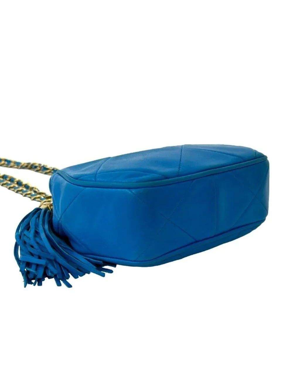 Chanel Card and CC Logo Fringe Lambskin Leather Chain Shoulder Bag Blue - Picture 7 of 10
